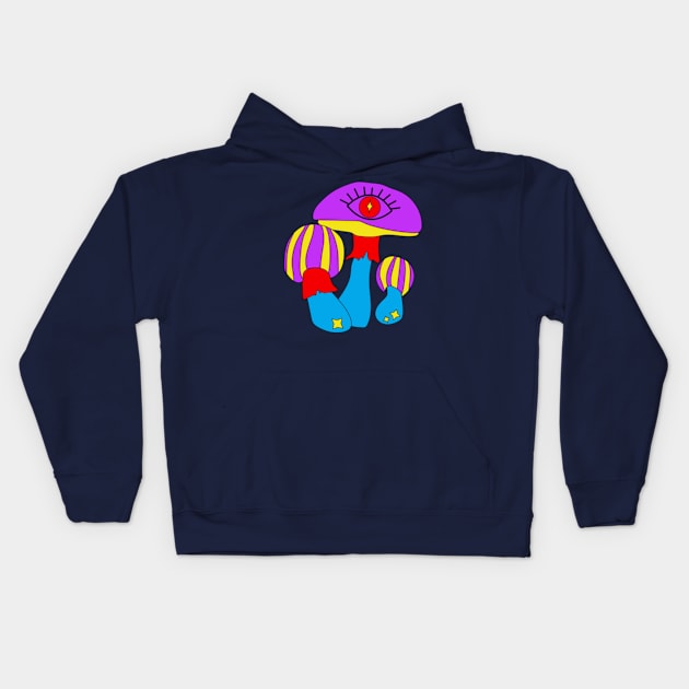 Hippie Soul with Mushroom Eyes Kids Hoodie by Retro Comic Books